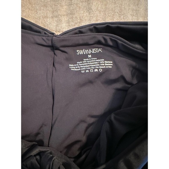 Swiminista Women’s High-Leg Tie Front Ruched Back Bikini Bottoms Size M  Black - Picture 4 of 5